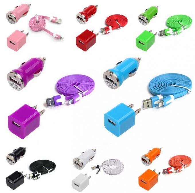 USB Home AC Wall charger+Car Charger+8 Pin Sync USB Cord for iPhone 5 5S 5C 5G Pink