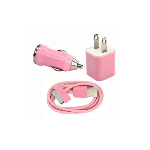USB AC Wall Charger and Car Charger+Data Cable for Apple iPod Touch iPhone4 4S 4G white