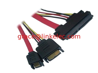 China SATA 22pin to SATA 15pin male+SATA 7pin male cable,Red 7+15Pin Sata Cable supplier