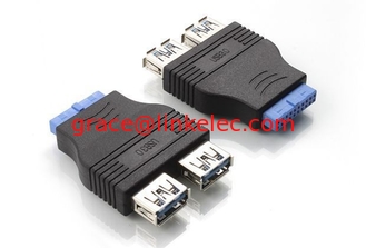 China 2 ports USB 3.0 A Female to Motherboard 20Pin Adapter with best price supplier