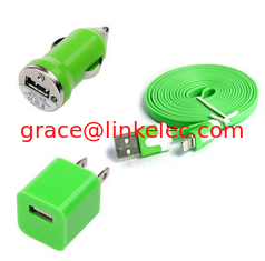 China USB Home AC Wall charger+Car Charger+8 Pin Sync USB Cord for iPhone 5 5S 5C 5G Green supplier