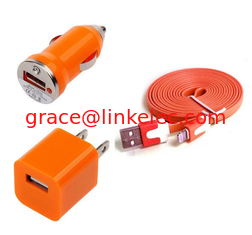 China USB Home AC Wall charger+Car Charger+8 Pin Sync USB Cord for iPhone 5 5S 5C 5G Orange supplier