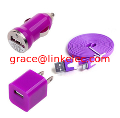 China USB Home AC Wall charger+Car Charger+8 Pin Sync USB Cord for iPhone 5 5S 5C 5G Purple supplier