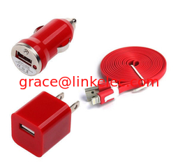China USB Home AC Wall charger+Car Charger+8 Pin Sync USB Cord for iPhone 5 5S 5C 5G Red supplier