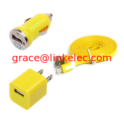 China USB Home AC Wall charger+Car Charger+8 Pin Sync USB Cord for iPhone 5 5S 5C 5G Yellow supplier