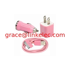 China USB AC Wall Charger and Car Charger+Data Cable for Apple iPod Touch or iPhone4 4S 4G Pink supplier