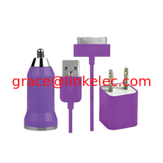China USB AC Wall Charger and Car Charger+Data Cable for Apple iPod Touch iPhone4 4S 4G Purple supplier