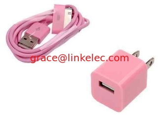 China AC Wall Charger Adapter with iphone 4 Data Sync Cable for G 4S 3GS 3G iPod Touch Pink supplier