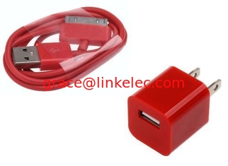 China AC Wall Charger Adapter with iphone 4 Data Sync Cable for G 4S 3GS 3G iPod Touch Red supplier