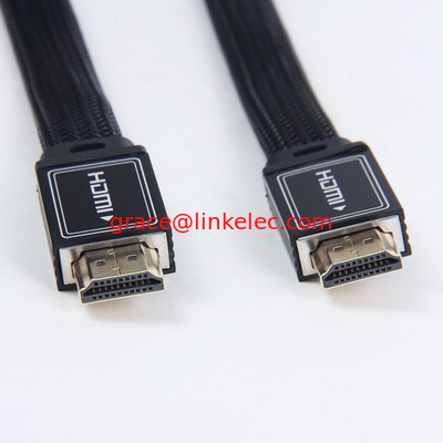 Flat HDMI cable with Various Kinds of Nylon Braid Shielding black color supplier