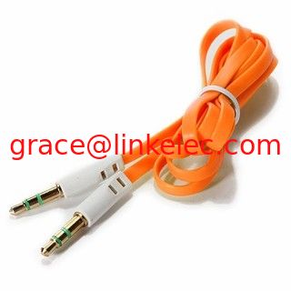 3 Foot Orange Flat 3.5mm Auxiliary Audio Connector Cable