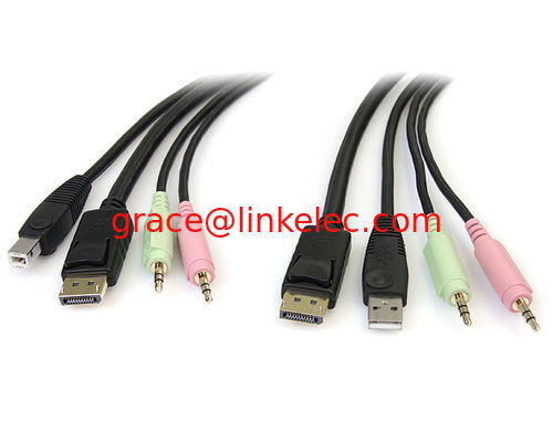 6ft 4in1 USB DisplayPort KVM Switch Cable w/ Audio & Microphone